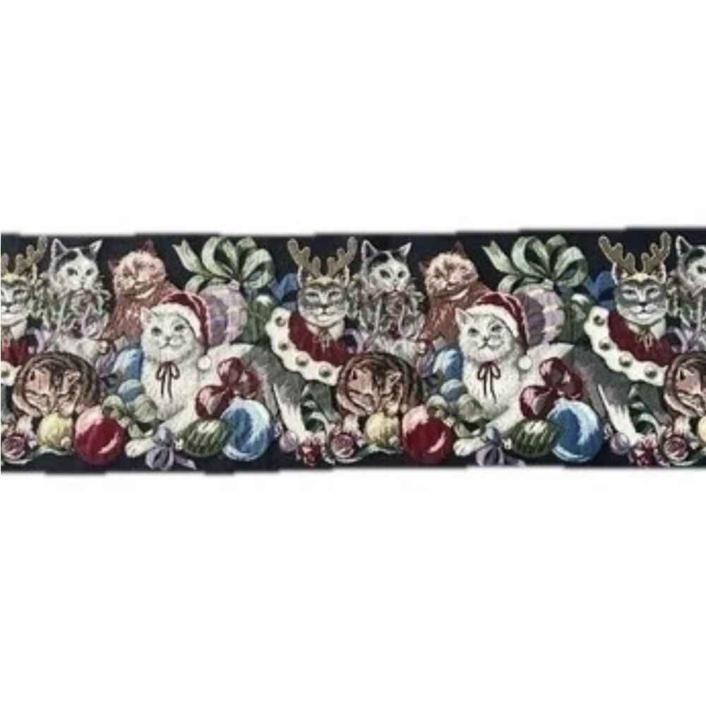 Cat Holiday Christmas Tapestry Table Runner with Tassels